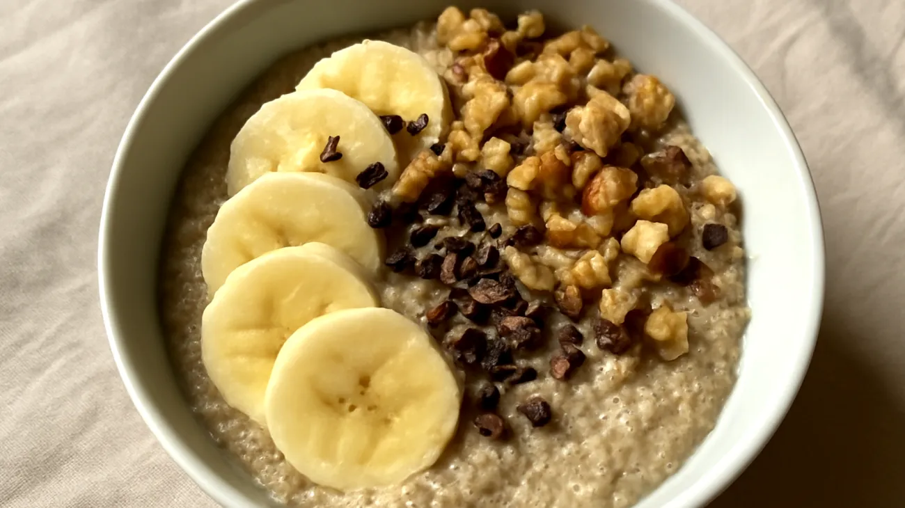 Amaranth-Bananen-Pudding mit Walnüssen und Kakao-Nibs"