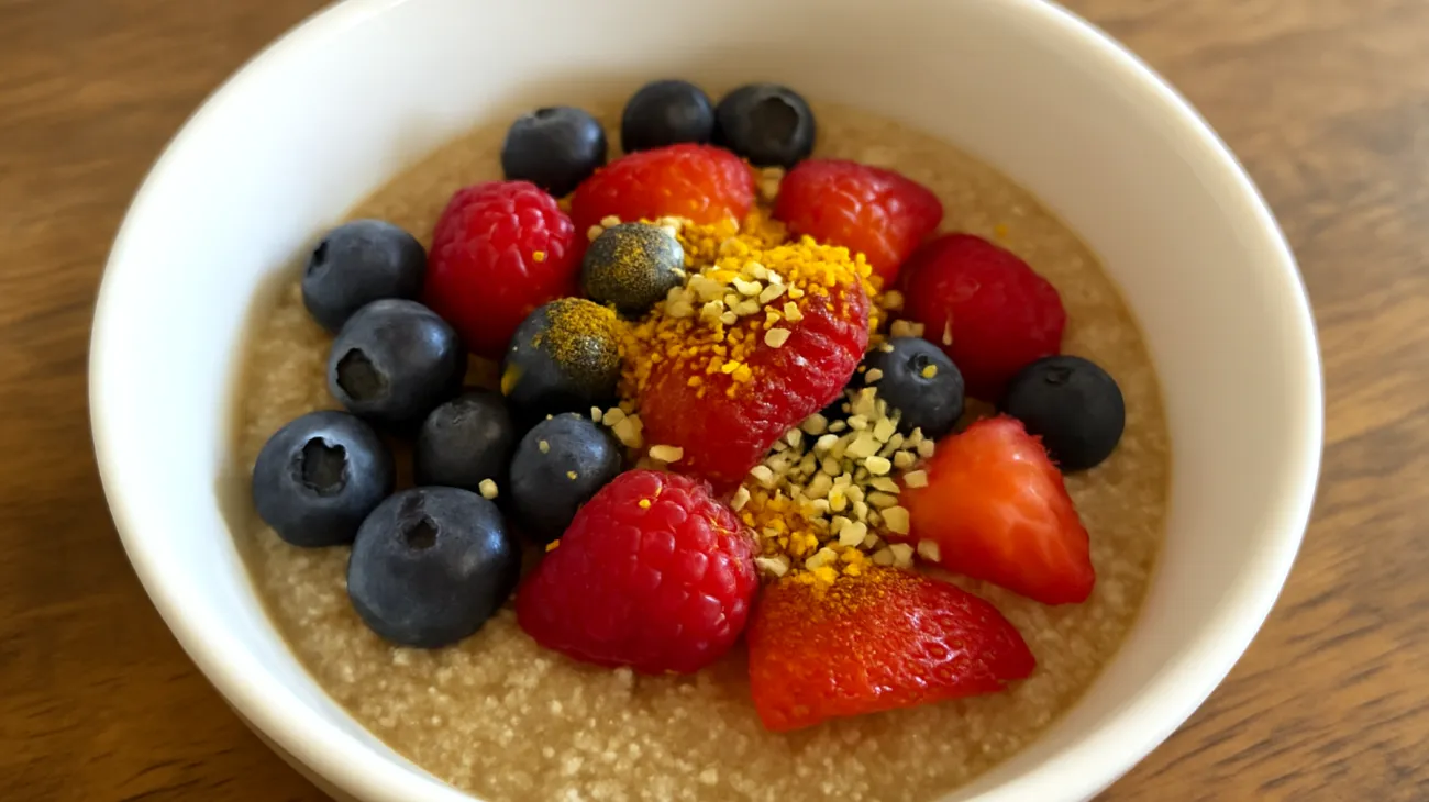 Amaranth-Beeren-Bowl mit Hanfsamen und Kurkuma"