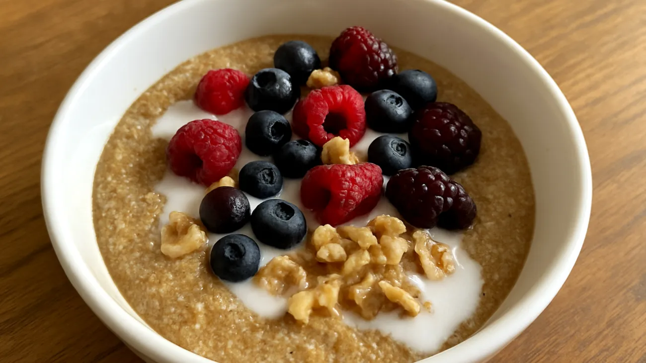 Amaranth-Beeren-Bowl mit Walnüssen und Kokosmilch"