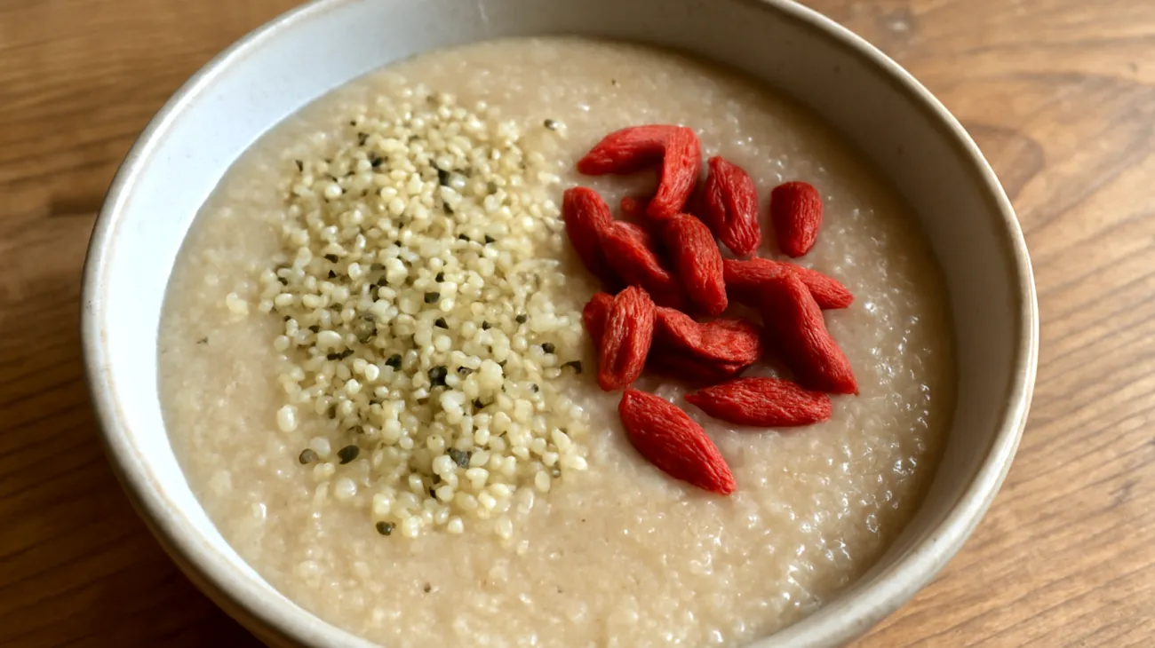 Amaranth-Porridge mit Hanfsamen und Goji-Beeren"