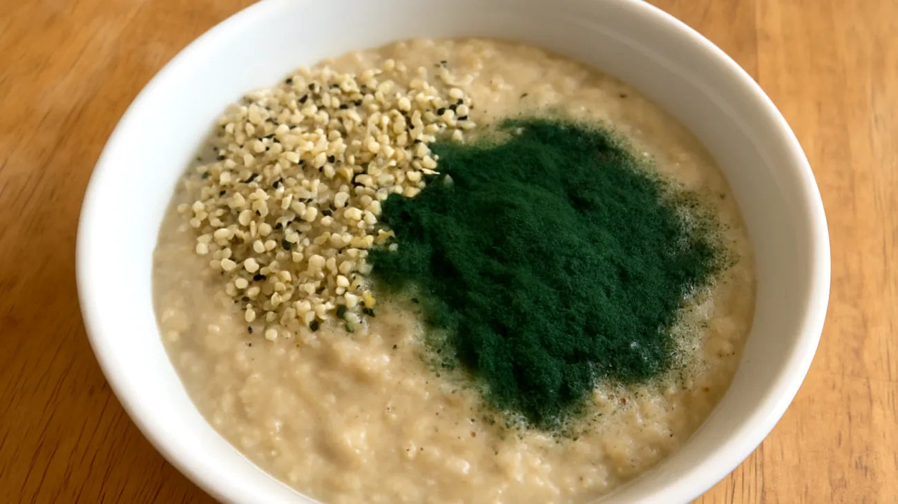 Amaranth-Porridge mit Hanfsamen und Spirulina"