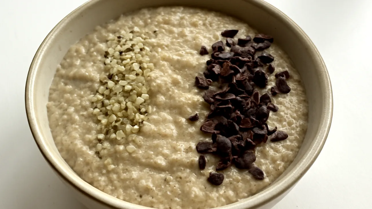 Amaranth-Pudding mit Kakaonibs und Hanfsamen"