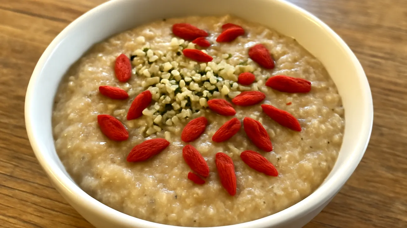 Amaranth-Quinoa-Pudding mit Hanfsamen und Goji-Beeren"