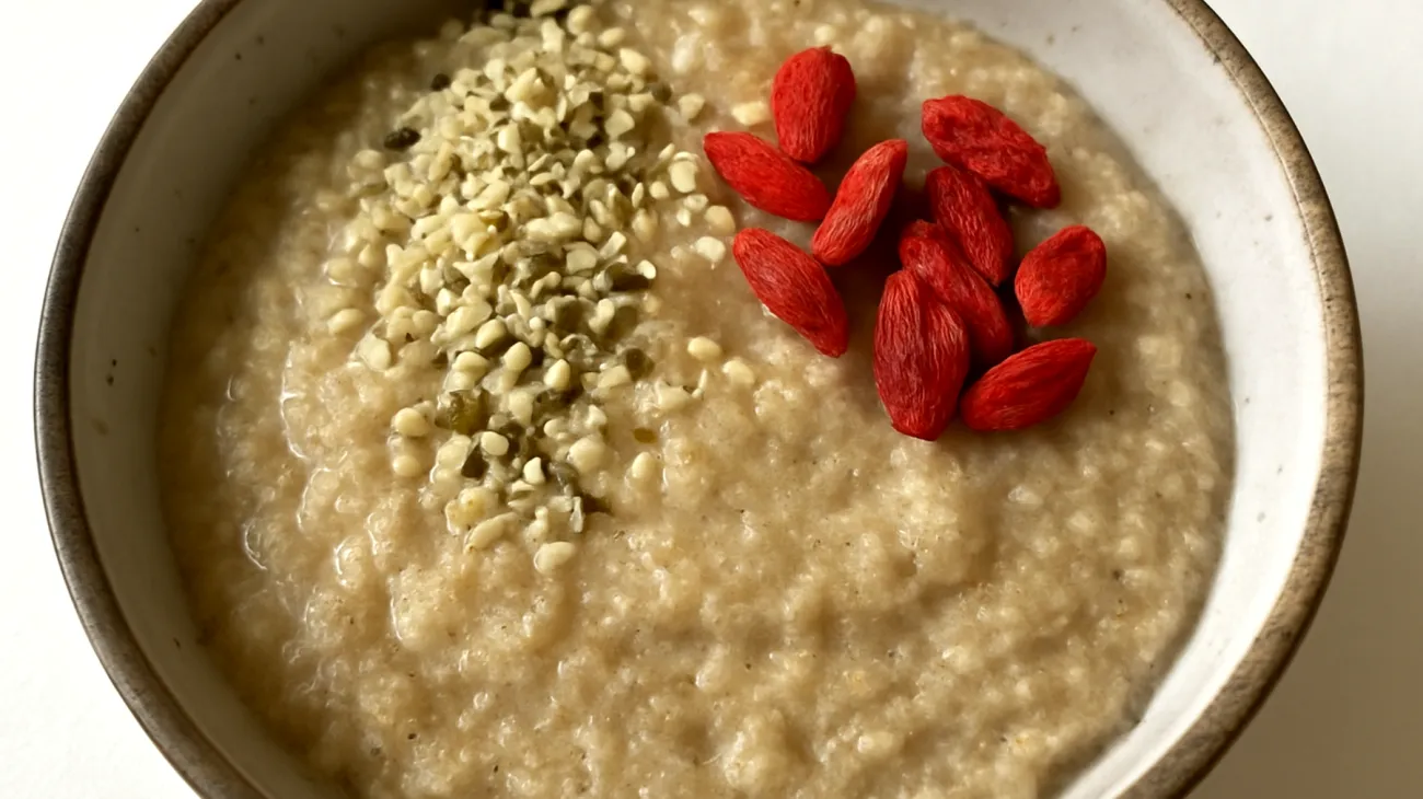 Amaranth-Quinoa-Pudding mit Hanfsamen und Goji-Beeren"