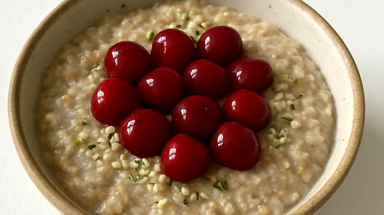 Buchweizen-Porridge mit Montmorency-Sauerkirschen und Hanfsamen"