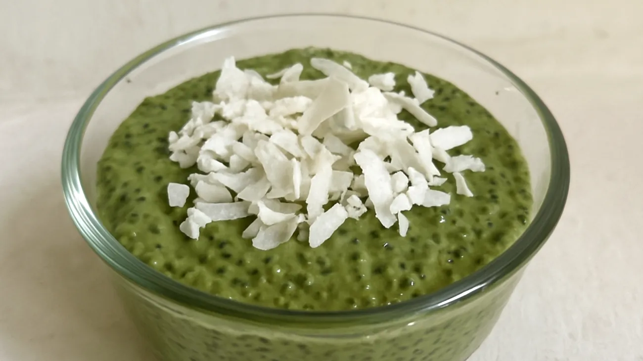 Chia-Pudding mit Matcha und Kokosmilch"
