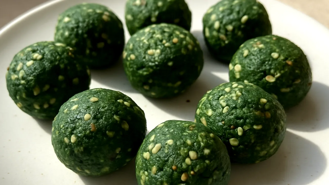 Chlorella-Spirulina Energiebällchen mit Datteln und Hanfsamen"