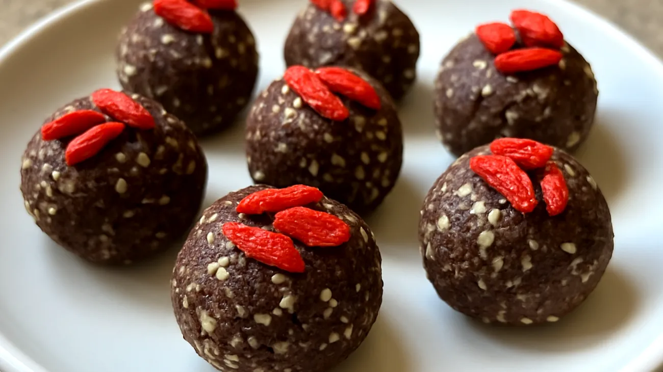Hanfsamen-Kakao-Bällchen mit Goji-Beeren"