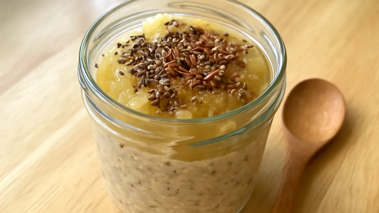 Overnight Oats mit Chiasamen, Leinsamen und Apfelkompott"
