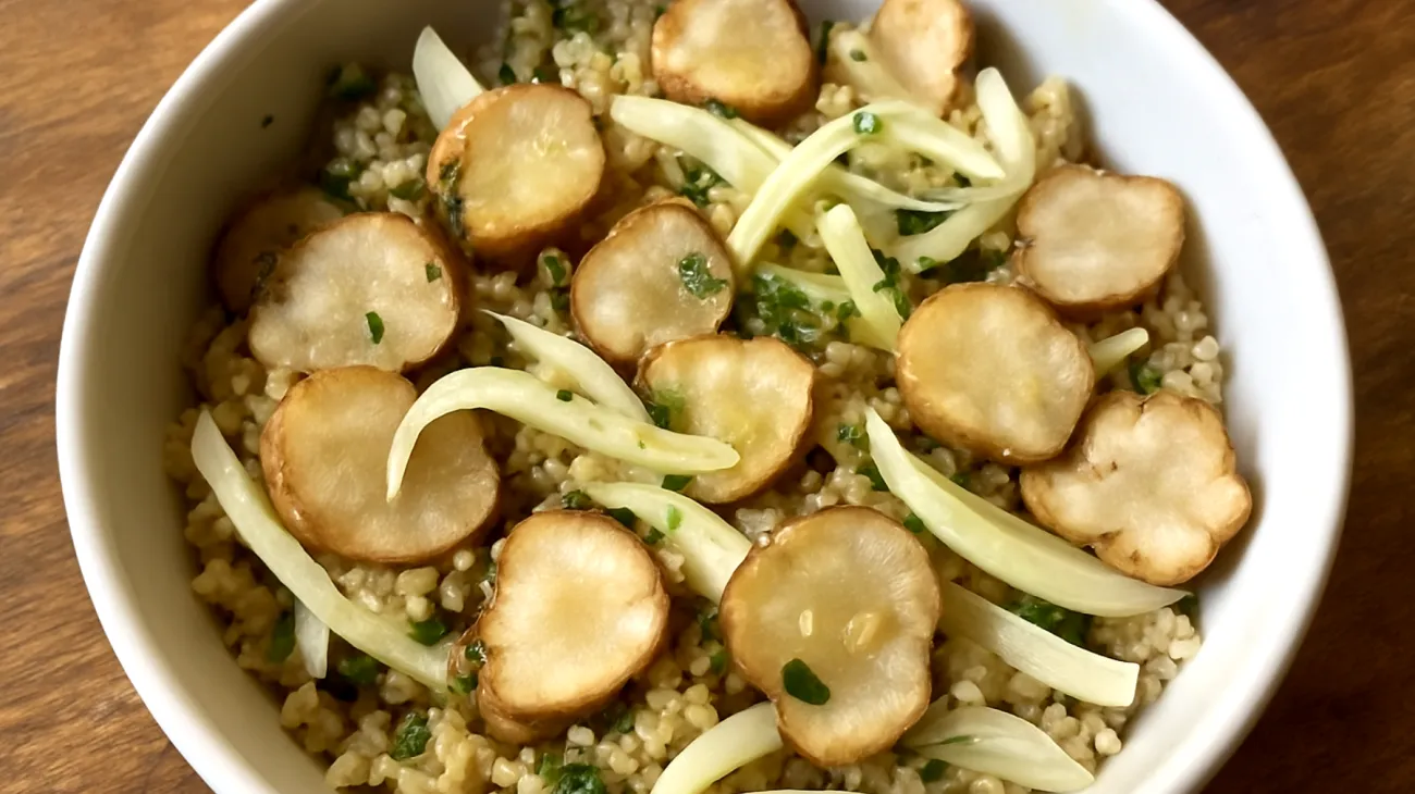 Topinambur-Quinoa-Salat mit Fenchel und Zitronengras-Dressing"